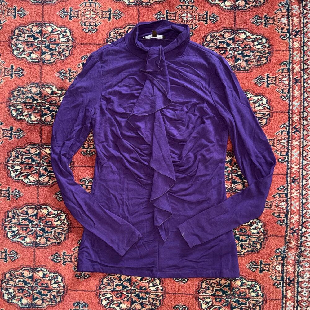 Adrienne Vittadini Ruffle Front Top Womens PS Purple Excellent Mock Neck Jersey